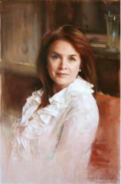 painting of a middle-aged woman looking directly at the viewer 
