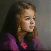 painting of young girl’s silhouette as she gazes off to the side of the room