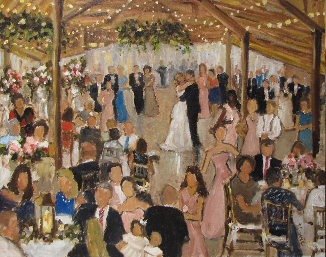live event painting of bride and groom during their first dance

